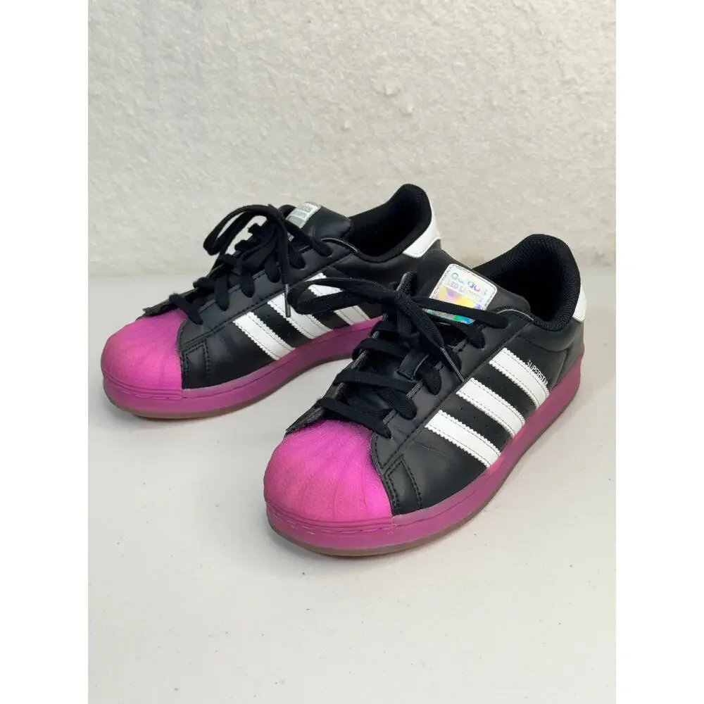 Adidas Superstar LED Lights Sneaker Shoes Core Black & Purple Burst Kids Size 3